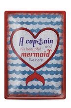 Метална табелка - A4 - A captain and his beautiful mermaid live here