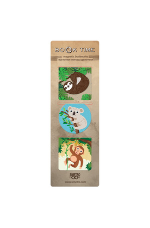 Продукт - Магнитни книгоразделители - Book Time - Квадрат - Животни на клон - ленивец, маймуна, коала